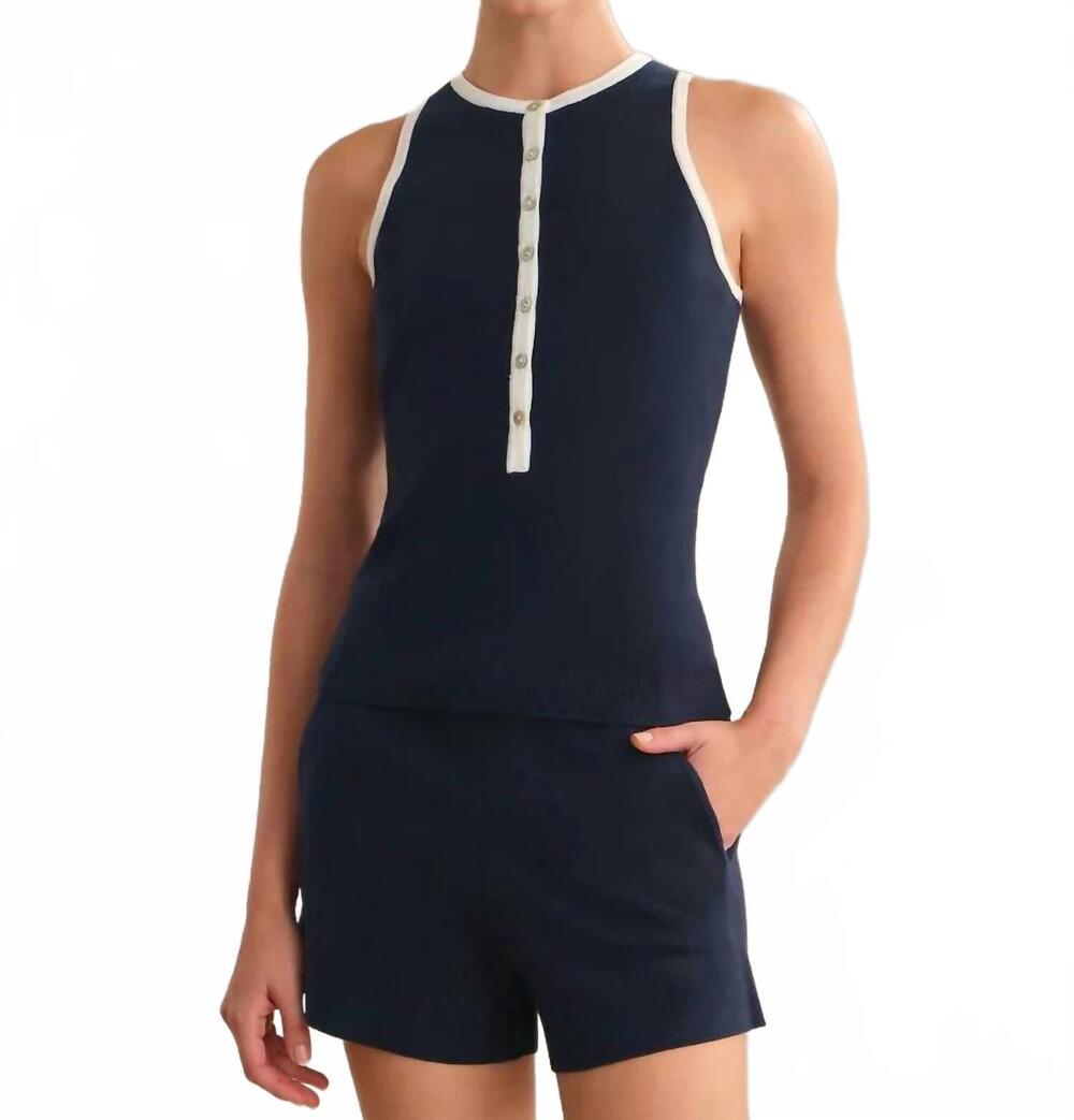 NEW 525 AMERICA maren contrast henley tank top in dark blue combo